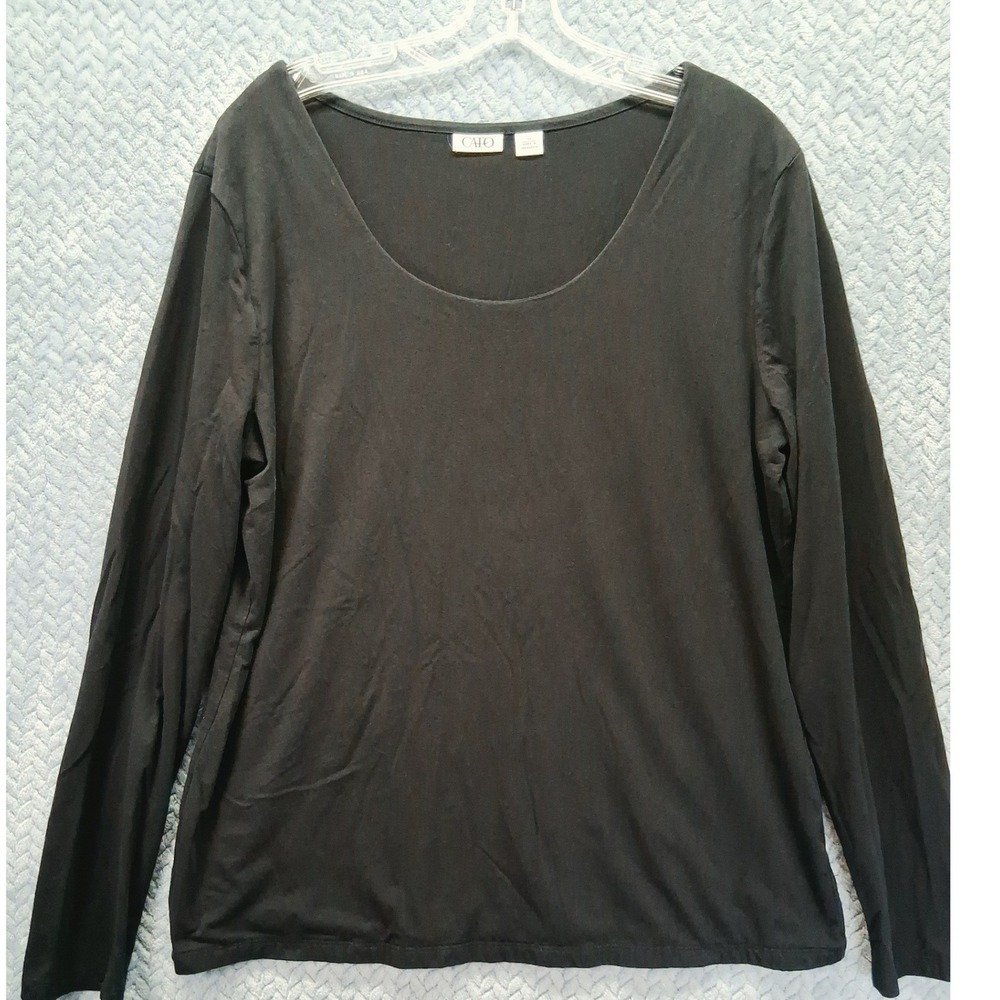 Cato Womens XL Black Scoop Neck Long Sleeve T-Shirt Stretch Cotton Top RN37080